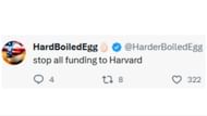 Social media users react as hundreds of Harvard faculties signed petition against Gay's removal (Image via X / @HarderBoiledEgg)